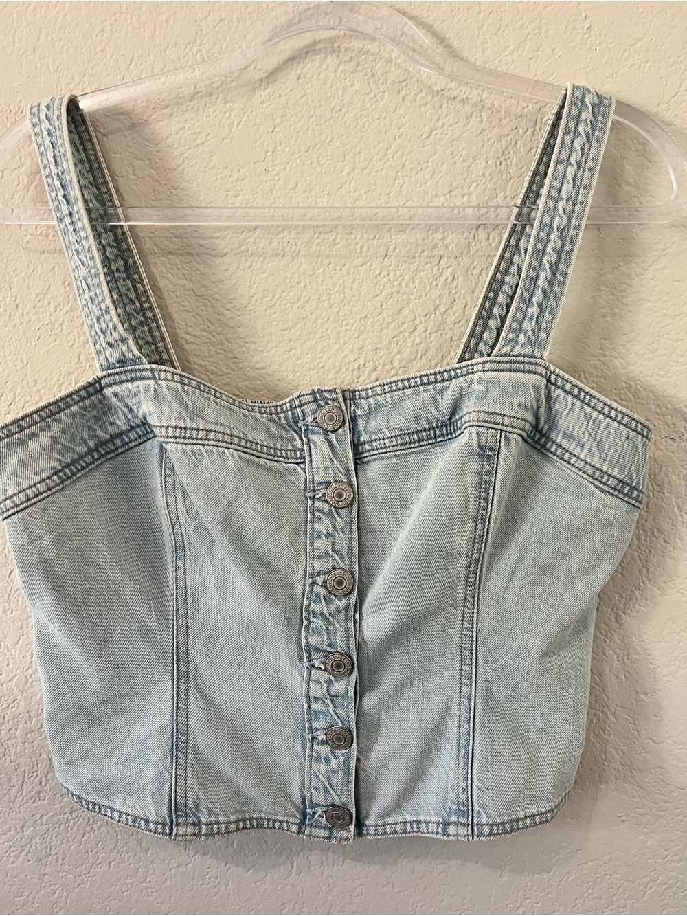 Levi’s Denim Corset Tank Top L NWT Light Wash Button Front Cropped Bustier - Picture 2 of 9